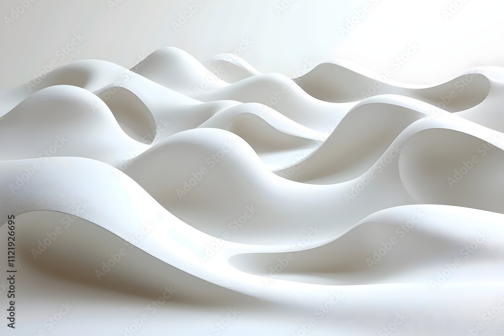 Poster a serene landscape of smooth, white undulating waves creates a calming atmosphere, showcasing a harm