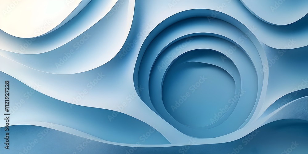 Poster an abstract blue background featuring smooth, layered curves, creating a sense of depth and fluidity