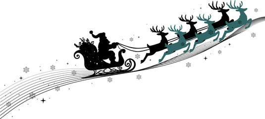 Naklejka premium santa sleight on christmas night silhouette
