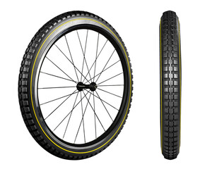 Bicycle tire and wheel color yellow rim isolated on white background. © Emma Grace