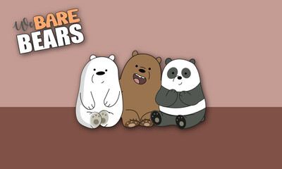 We bare Bars . Three bears cartoon vector based on the cartoon series, We Bare Bears.	