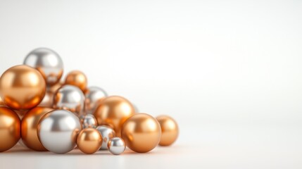 Gold and Silver Festive Beads Isolated on White Background. Generative AI