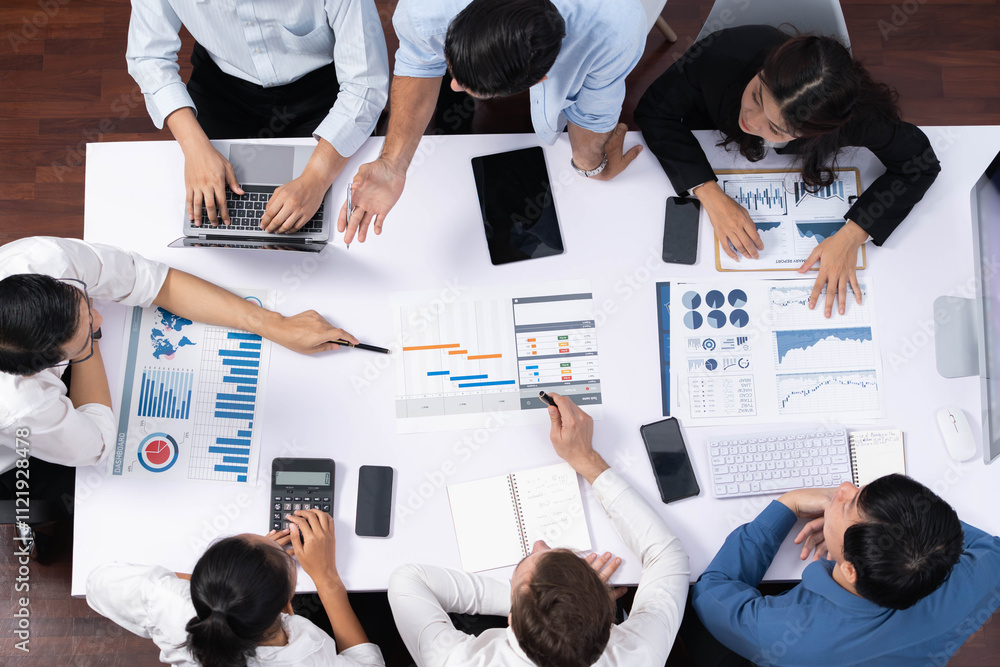 Leinwandbilder top view project manager communicate and collaborate with team using project management software, tr