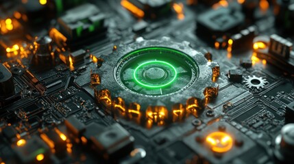 Fototapeta premium Close-up of a futuristic circuit board with glowing elements 