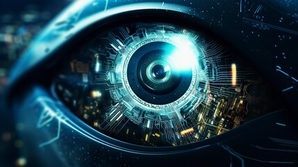 A photo of an eye and laser precision