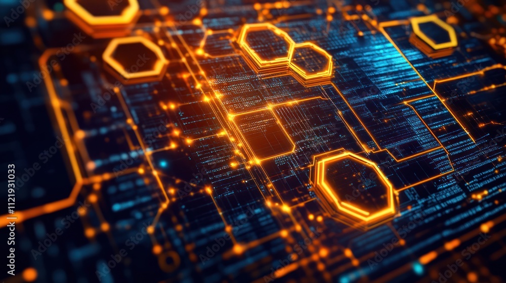 Poster abstract digital circuit design with glowing elements