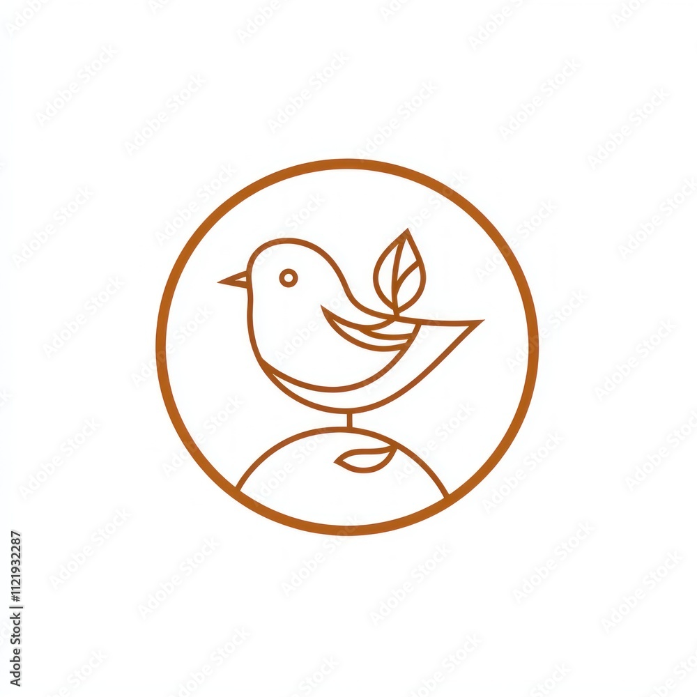 Poster simple line art bird logo design in circle.