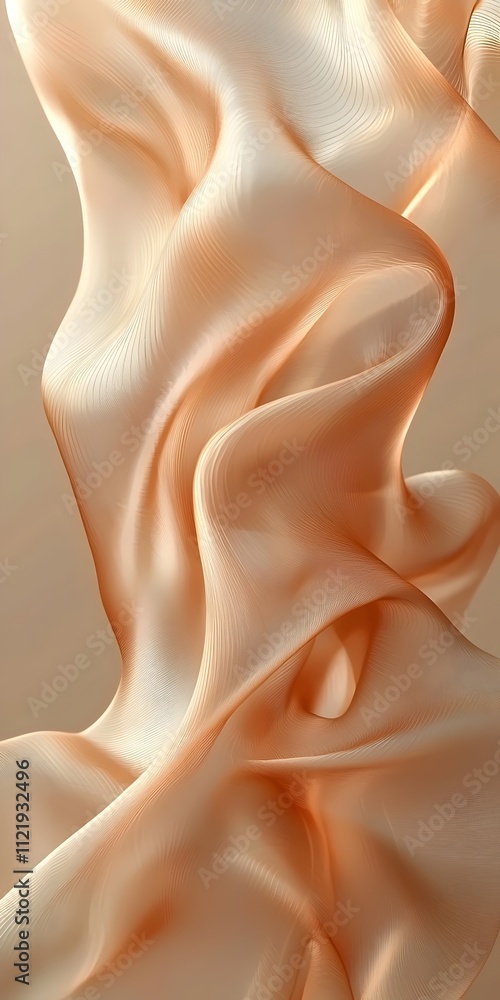 Poster a captivating swirl of soft, translucent fabric in warm peach tones, creating an elegant flow. the d