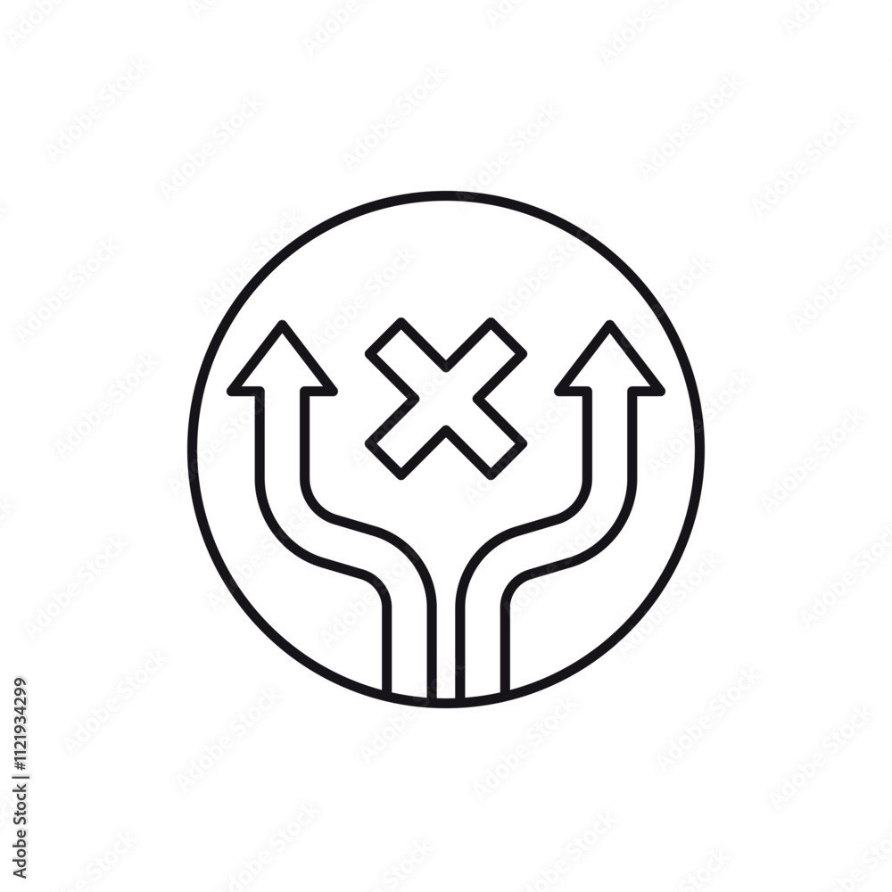 Poster detour routes line icon with two arrows in circle