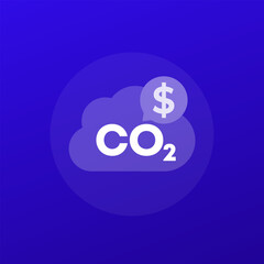 carbon emissions cost icon, co2 gas price, transparent design