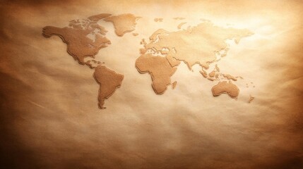 Old vintage world map with antique paper texture in retro style. Generative AI