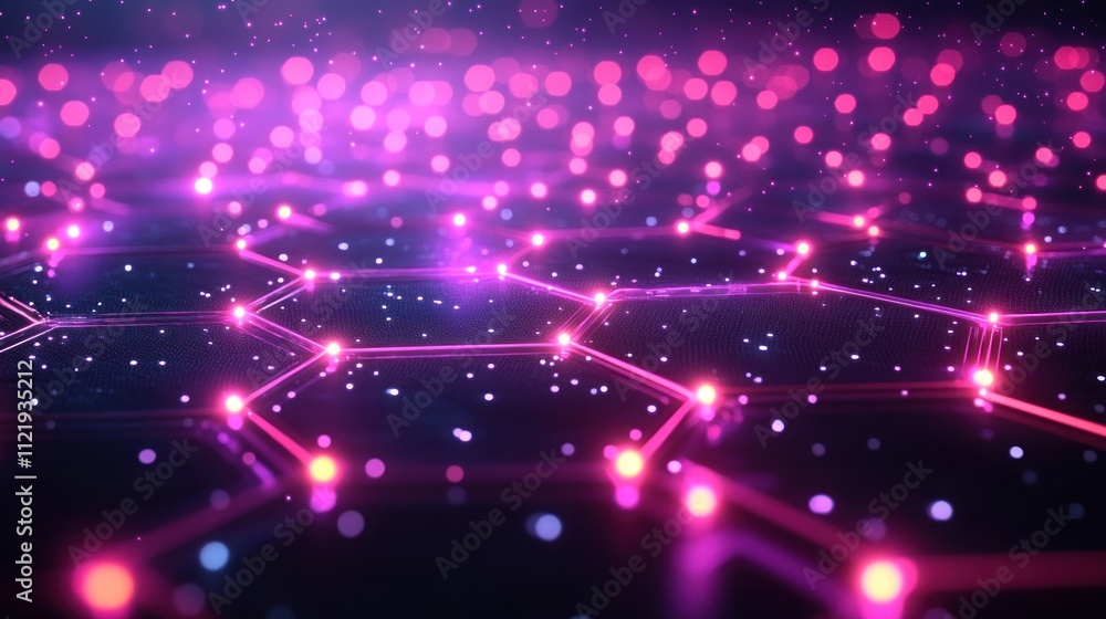 Aufkleber abstract digital landscape with glowing hexagonal patterns