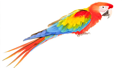 Fototapeta premium A vibrant, multicolored parrot perched against a clean white background