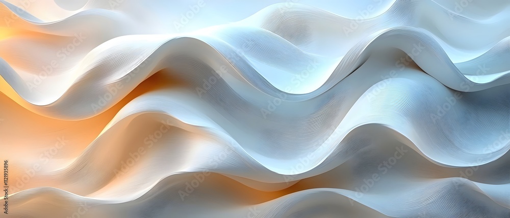 Poster a smooth abstract wave pattern in soft hues of blue and white, creating a serene and calming atmosph