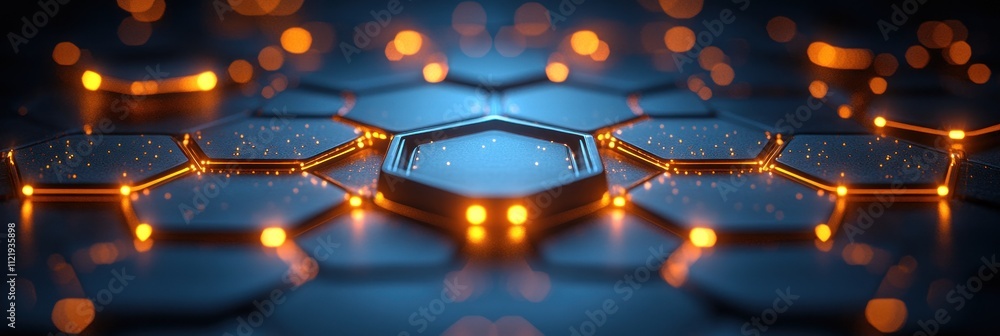 Poster abstract hexagonal pattern with glowing elements