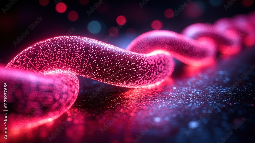 Poster abstract glowing chain-like structure on a dark background