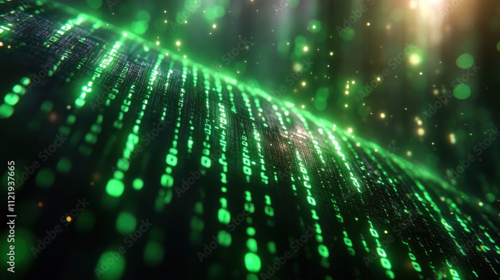 Poster digital green matrix with glowing binary numbers
