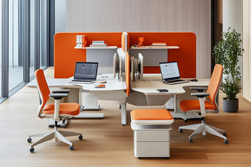 Naklejka premium Modern Office Workspace Design with Orange Accents