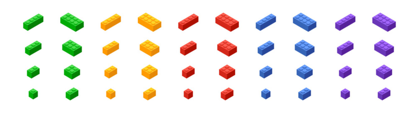 Toy bricks. Building plastic toy bricks or child blocks construction. Vector illustration
