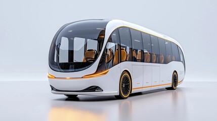 a photostock of a futuristic electric bus with sleek aerodynamic design, public transport 2025