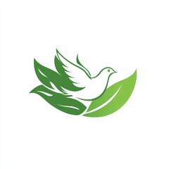 Obraz premium A white dove in flight surrounded by green leaves, symbolizing peace and nature.