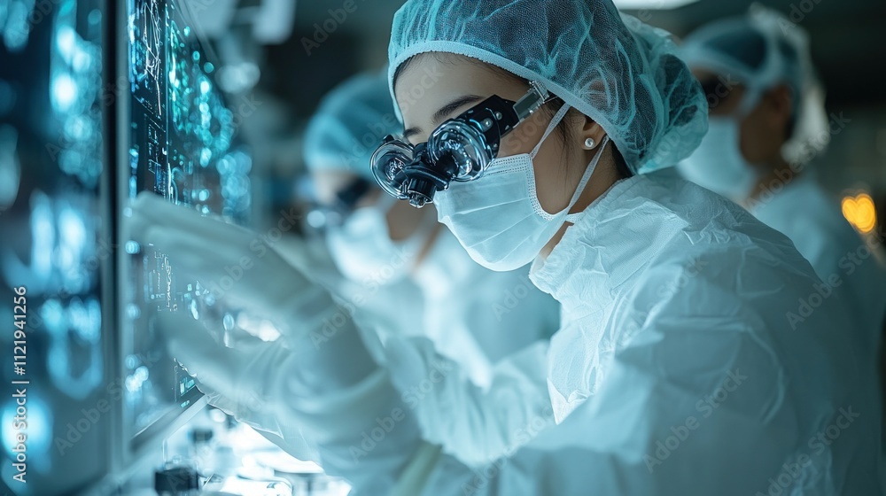 Poster scientist working in a laboratory with advanced equipment