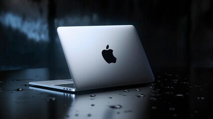 A photo of an Apple logo on a laptop