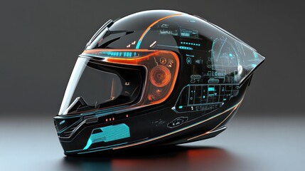 Fototapeta premium Futuristic motorcycle helmet with digital interface design 