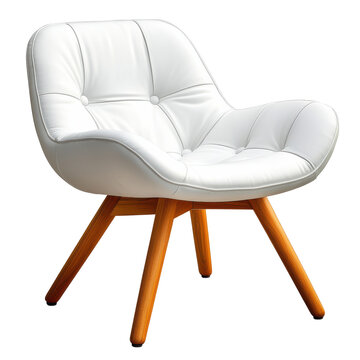 Chari white leather with wooden leg isolated on white background, PNG transparent clipart.