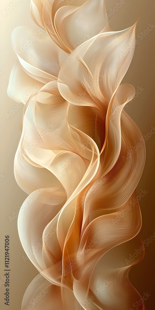 Poster an elegant abstract composition featuring flowing, wavy lines in warm beige tones, creating a sense 