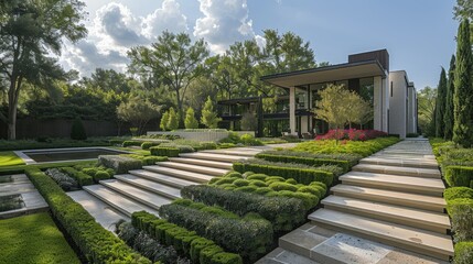 Outdoor minimalist garden with sleek, geometric pathways