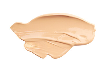 Skin foundation isolated on white, top view. Sample of cosmetic product