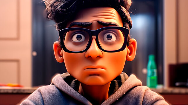 Man with glasses is staring at the camera.