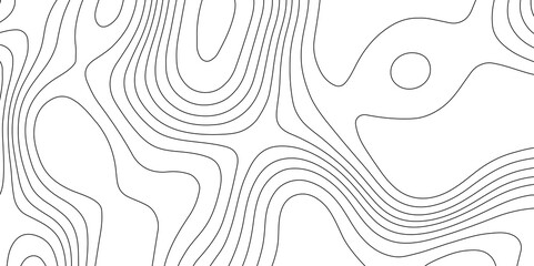 Topography and geography mountain relief cartography line contour map terrain grid abstract vector art background, panorama view landscape geodesy black wave curve lines banner background design.