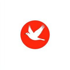 Obraz premium White dove flying in a red circle.