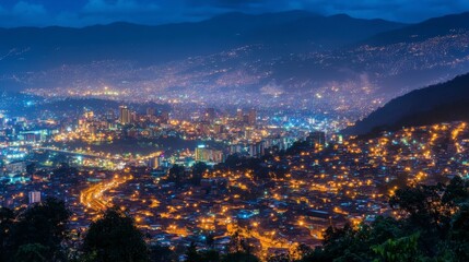 Fototapeta premium Night View of Medellín Cityscape, Colombia
