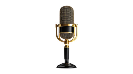 Microphone with black and vintage gold isolated on transparent background, mockup style, ultra-realistic, photography