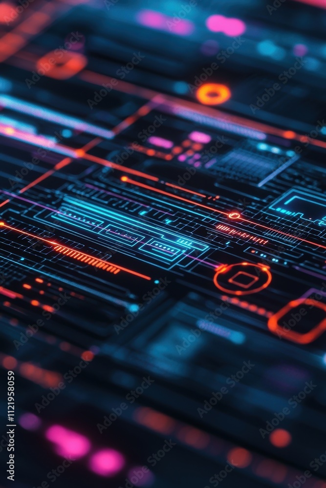 Poster cutting-edge digital interface highlighting internet privacy settings and intricate technology desig