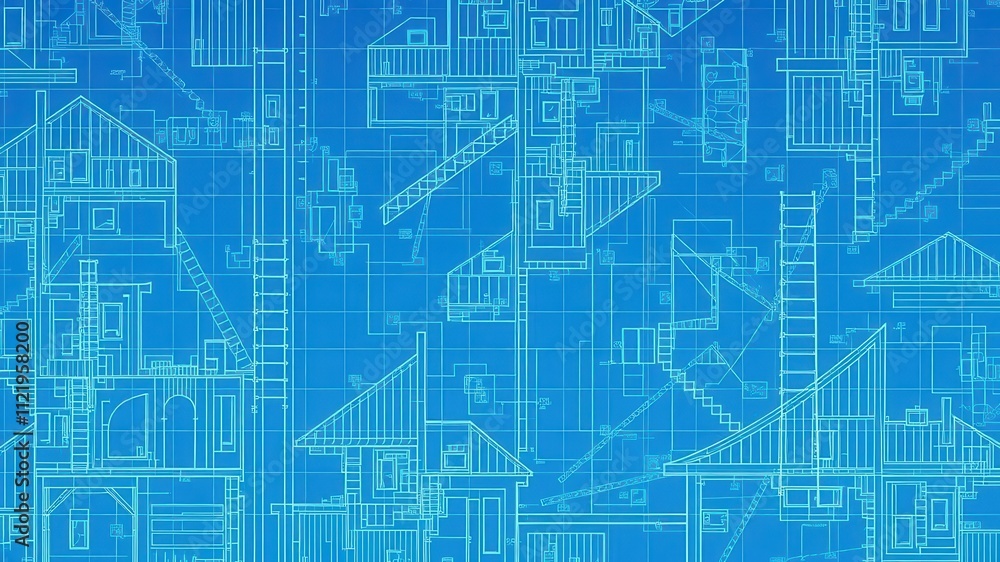 Poster a unique blue print photo effect overlay that gives a technical and architectural look to any image,