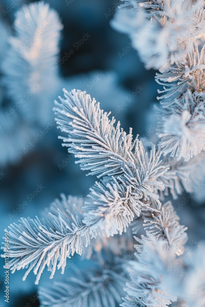 Poster intricate winter frost patterns on leaves and branches for nature art and design
