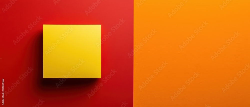 Poster vibrant composition featuring yellow square on red and orange background, creating striking visual c