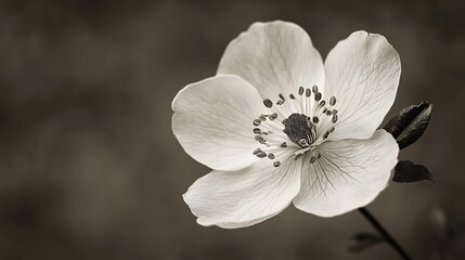 Obraz premium A Single Delicate White Flower in Black and White