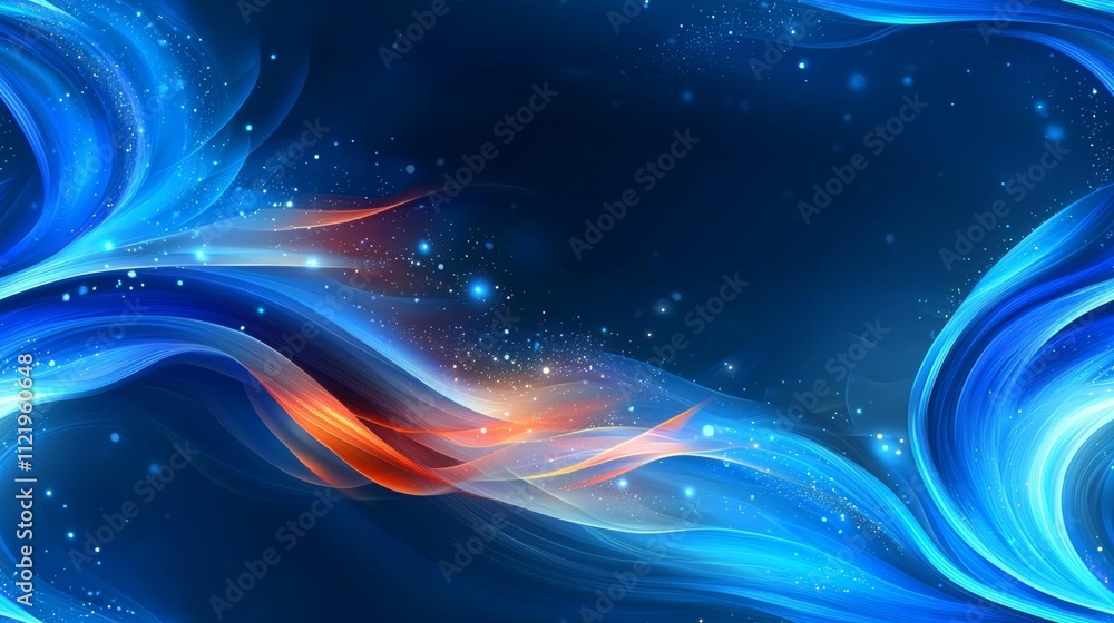 Poster seamless of web page with an abstract graphic in blue rhythm and wavy lines using digital technology