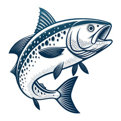 Fototapeta premium Stylized Blue Fish Illustration. stylized illustration of a fish, likely a trout or salmon, depicted in a dynamic pose as if it is swimming or leaping.