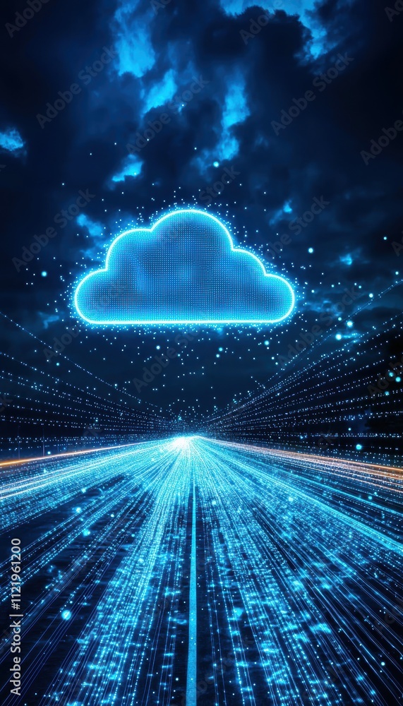 Poster secure data flow in digital tunnel illustrating modern cloud storage solutions