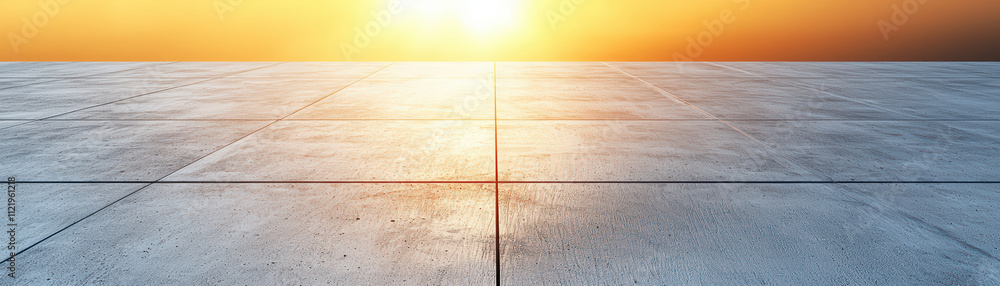 Poster smooth concrete surface with minimalistic design, illuminated by warm sunset. scene evokes sense of 