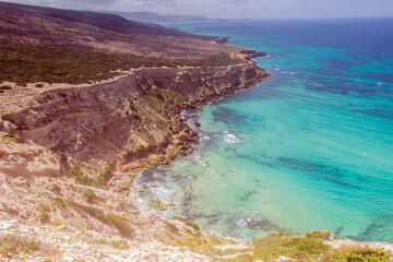 View of the cliff with the ocean on the horizon from Cap Blanc in Bizerte, Tunisia,