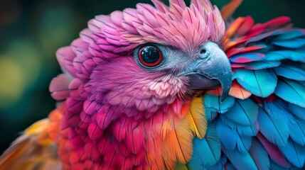 Obraz premium A strikingly colorful parrot featuring vibrant hues of pink, blue, and green. The beauty of nature captured in detail. Perfect for wildlife lovers. Generative AI