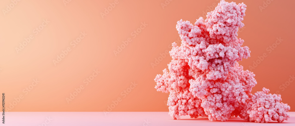 Poster visually striking image of pink pathogens on soft gradient background, showcasing intricate details 
