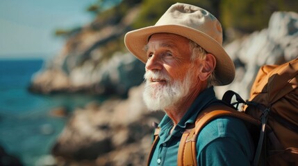 Fototapeta premium A senior adult traveling, exploring new places and enjoying the journey